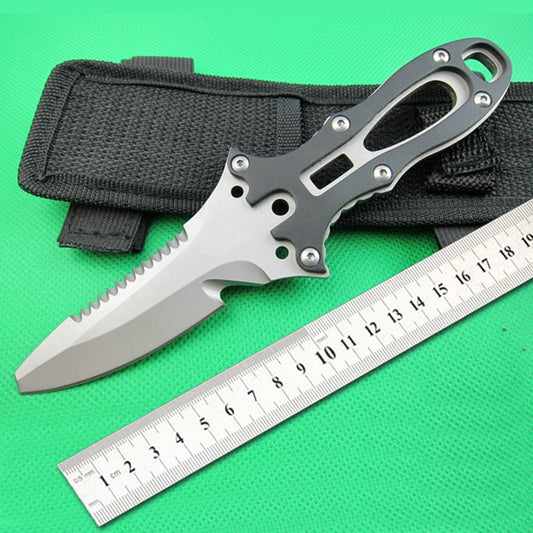 Super classic survival diving knife fixed blade sharp blade cuts the serrated nylon rope hook back with the rope